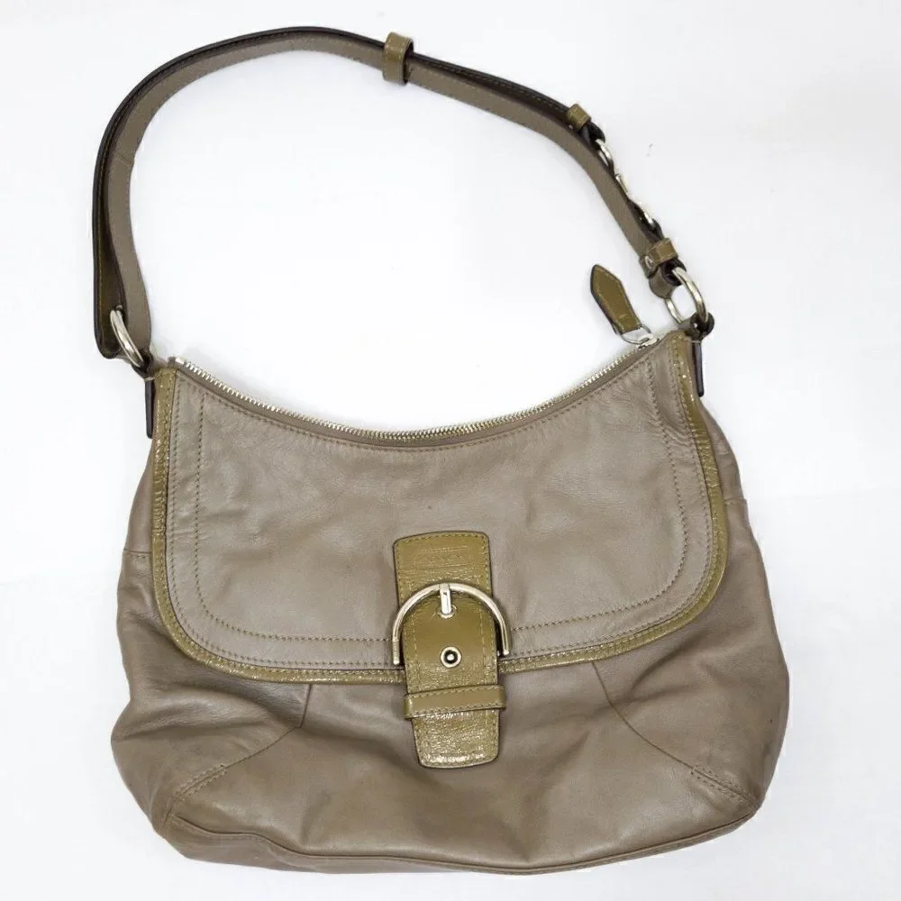 COACH H1294-F19580 Leather Brown Grey Satchel Shoulder Bag